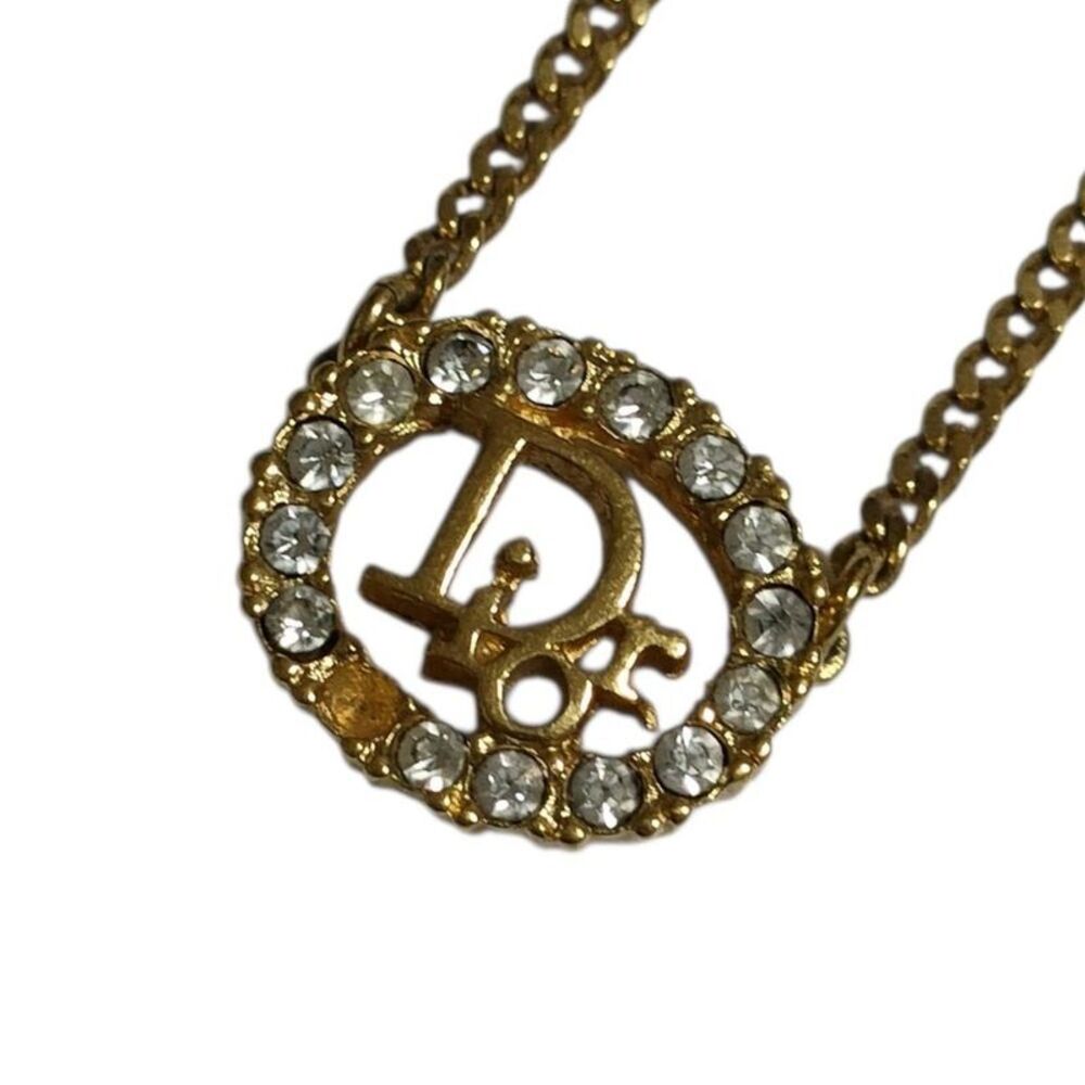 Christian Dior Vintage Logo Rhinestone Pendant Necklace